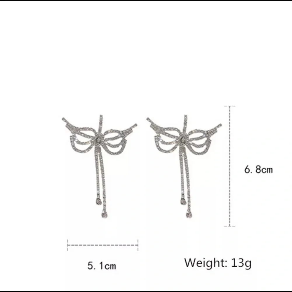 Long Butterfly Earrings with Rhinestones